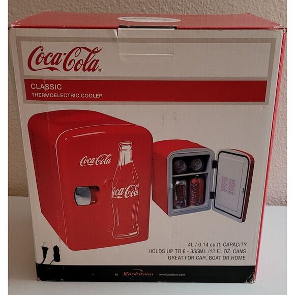 Coca-Cola Classic 4L Mini Fridge 12V DC and 120V AC Cords, 6 Can Portable WORKS - Picture 2 of 16